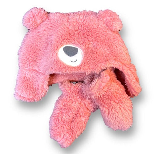 Girls Size 3-6 Months Pink Fluffy Teddy Bear Hat & Gloves