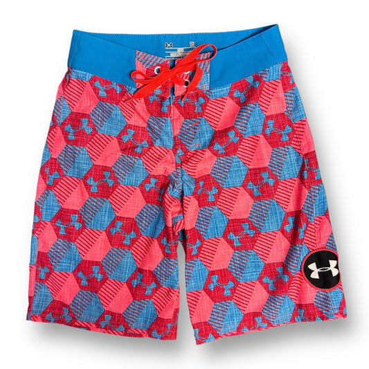 Boys Under Armour YXL Size 25 Bright Red & Blue Loose Fit Swim Trunks