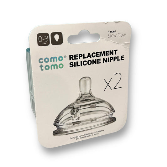 NEW! Comotomo 2 Pack Silicone Replacement Nipple, Slow Flow Clear, 0-3 Months