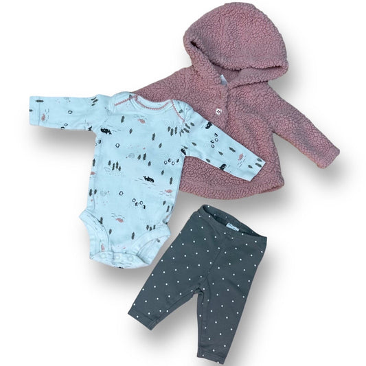 Girls Just One You Size Newborn Pink & Gray Sherpa 3-Pc Outfit