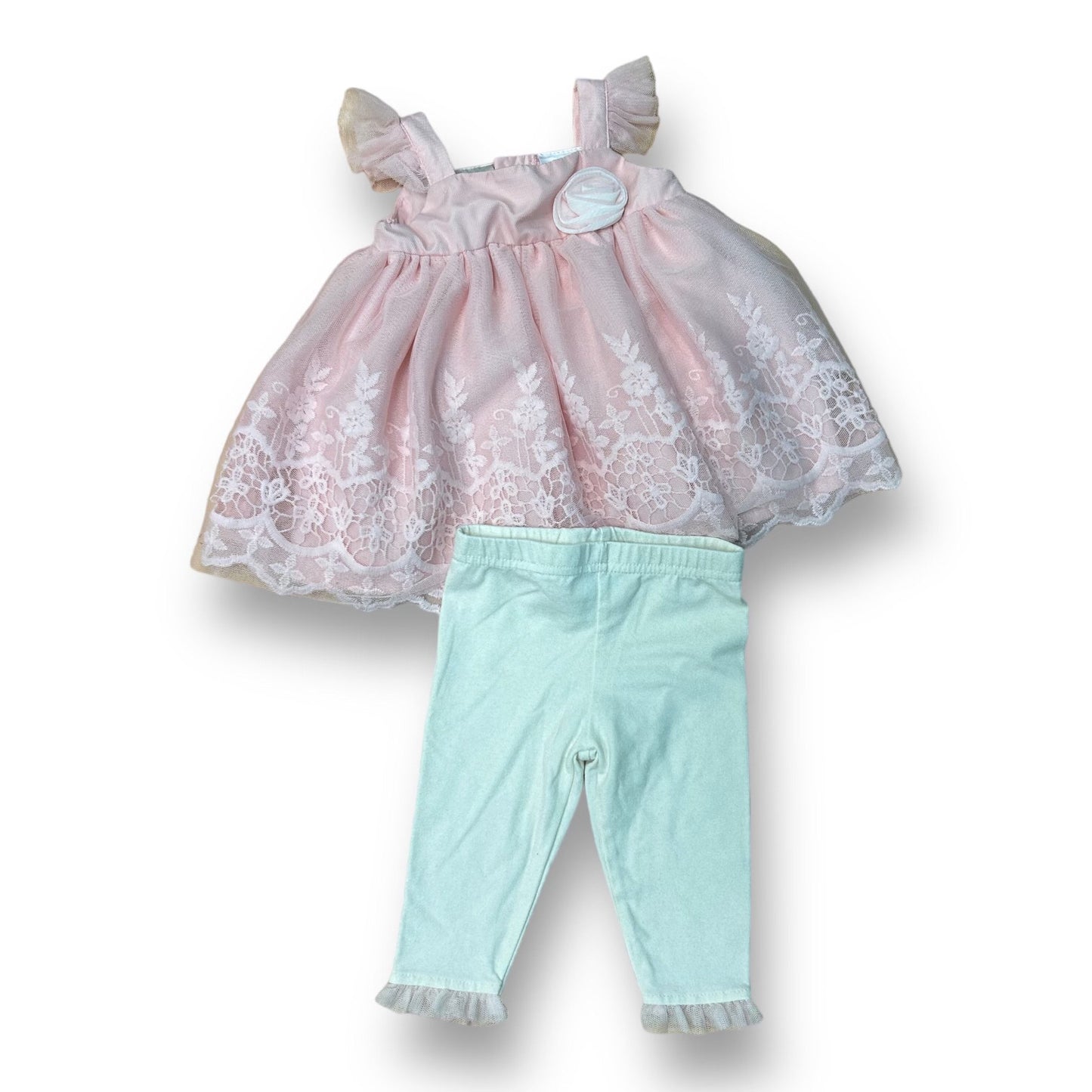 Miniclasix Girls Size 6 Months Outfit Flutter Sleeve Blouse and Pants Set