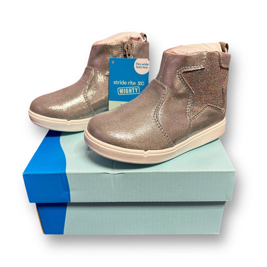 NEW! Stride Rite Toddler Girl Size 8 Silver Shimmer Side-Zip Ankle Boots