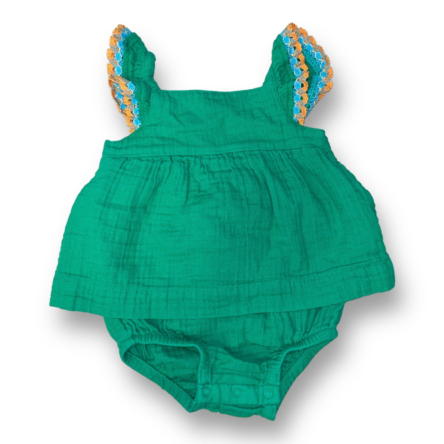 Cat & Jack Girl 3-6 Months Emerald Green Eyelet Flutter Sleeve Layered One-Piece