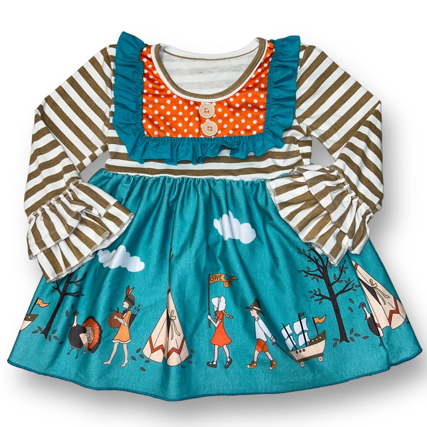 Baby Girl Size 9-12 Months Thanksgiving Dress Boutique Style with Buttons