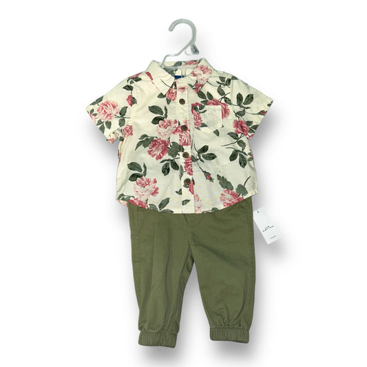 NEW! Girls Old Navy Size 0-3 Months Pink & Green Floral Print 2-Pc Outfit