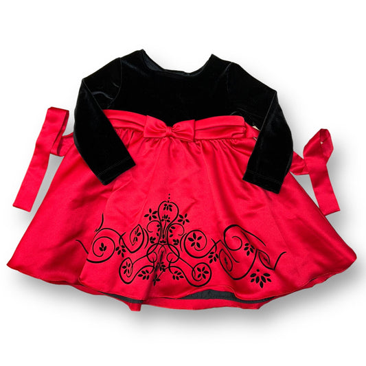 Girls Rare Editions Size 24 Months Red/Black Velvet & Silk Holiday Dress