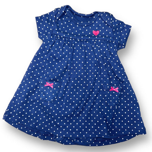 Girls Carter's Size 3 Months Blue Polka Dot Snap Bottom Dress