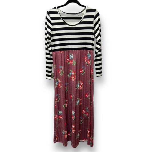 Striped & Floral Print Size Small Long-Sleeve Soft Maternity Dress