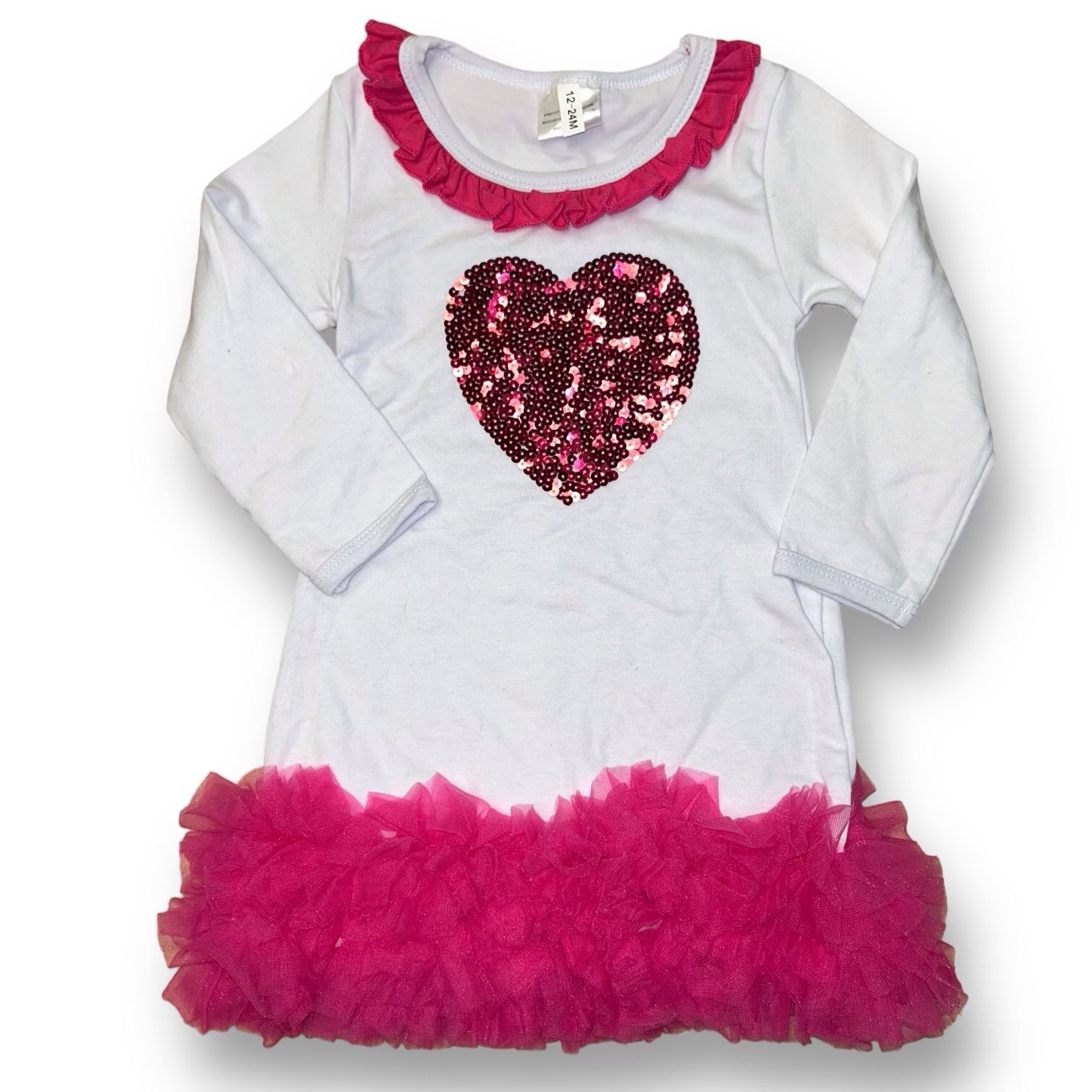 Boutique Style Girls Size 12-24 Months Pink Shimmery Heart Tulle Bottom Dress