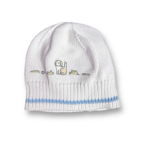 Boys Janie and Jack Size 0-3 Months White Knit Embroidered Puppy Dog Hat