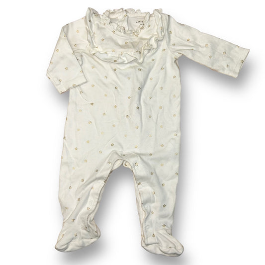 Girls Janie and Jack Size 3-6 Months White Long Sleeve Snap Bottom One-Piece