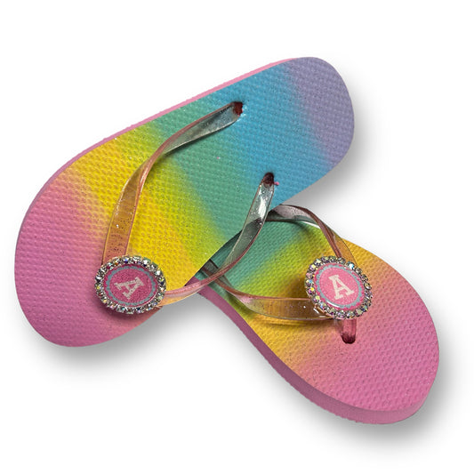 Youth Girl Size 2/3 Pastel Rainbow Shimmer Thong Sandals