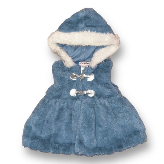 Girls Little Lass Size 18 Months Blue Faux Fur Button Hoodie Vest
