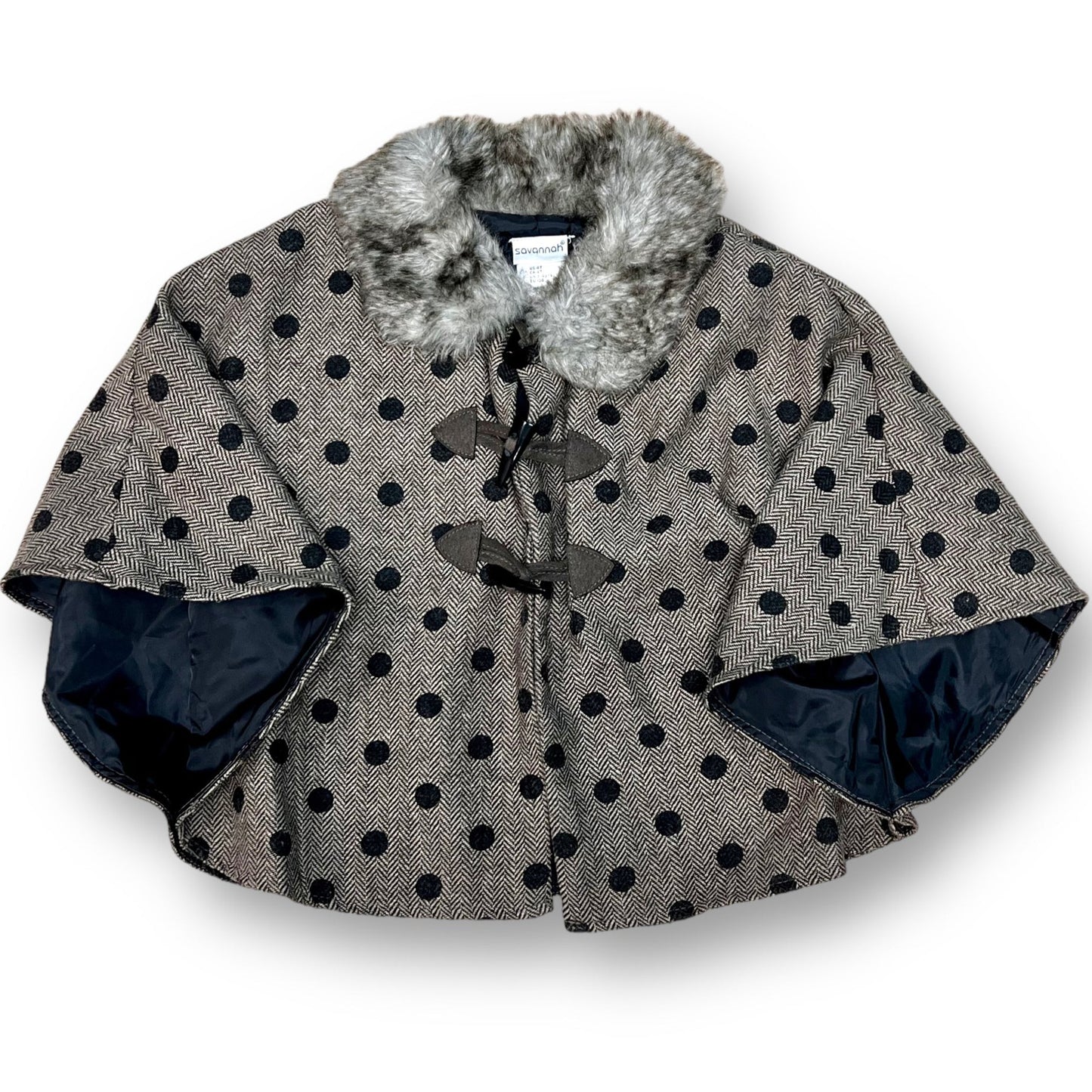 Savannah Girls Size 4T Shawl Cloak with Fur Collar Wool Blend Pea Coat