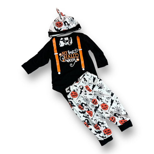 Boys Size 3-6 Months Black & White Halloween 3-Pc Outfit