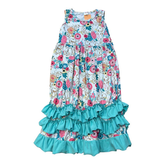 Girls Size 4 Floral Print Sleeveless Boutique Dress with Ruffled Hems