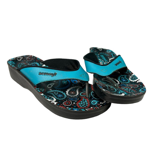 Aerosoft Womens Size 6 Black Floral Print Comfort Thong Sandals