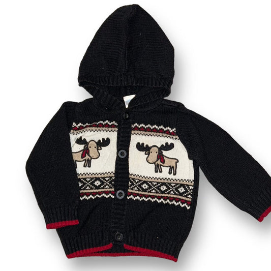 Boys Gymboree Size 6-12 Months Black Moose Hooded Cardigan Sweater