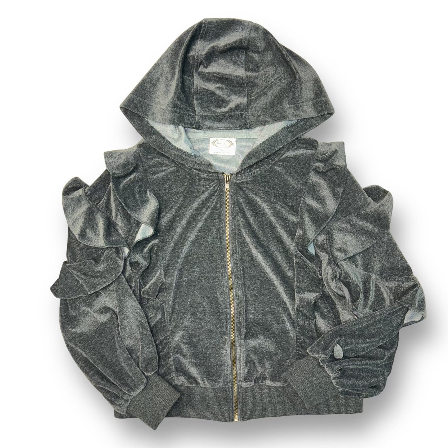 Mia Joy Youth Girls Size 12 Crushed Velvet Boutique Cropped Hoodie with Ruffles