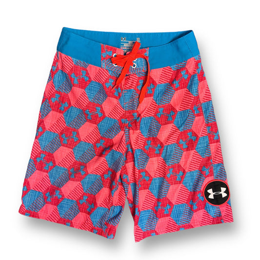 Boys Under Armour YXL Size 26 Bright Red & Blue Loose Fit Swim Trunks